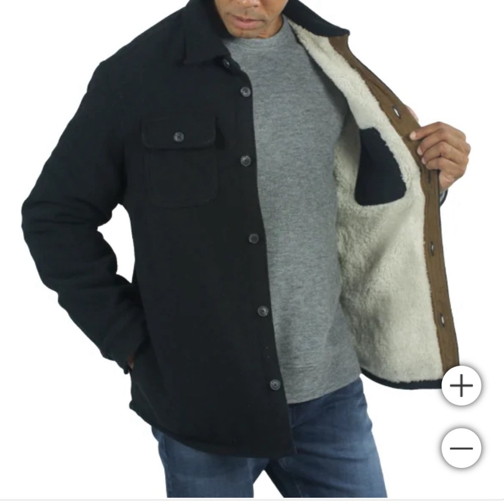 Jachs Men’s Wool Blend Sherpa Jacket Shacket New Black - Picture 1 of 14